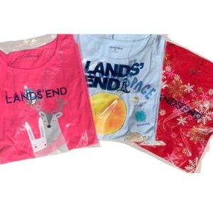 LANDSEND Lot of 3 Girls Graphic Tee Shirts, Long Sleeve Crew Neck XL-16